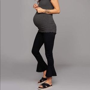 Mother Black Cropped Flare Maternity jeans